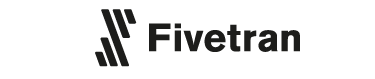 The image is a logo for Fivetran. It features the brand name "Fivetran" written in black, bold, sans-serif font, accompanied by an abstract design of three vertically aligned and stylized letter "F" shapes on the left.
