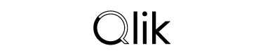Black and white logo of the company "Qlik." The word "Qlik" is written in a modern, clean font with the letter "Q" stylized as a magnifying glass.