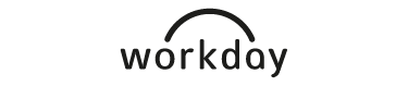 The image is the logo of Workday, consisting of the word "workday" in lowercase letters with a curved line arching over the top, resembling a rising sun. The text and the arch are in black against a white background.